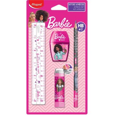 SET ESCOLAR MAPED BARBIE 4 PIEZAS