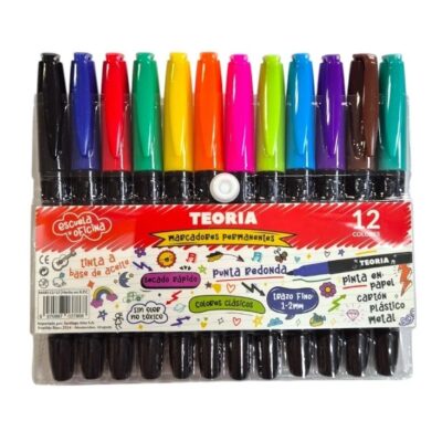MARCADOR TEORIA PERMANENTE X 12 COLORES CLÁSICOS