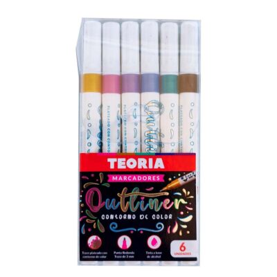 MARCADORES CON CONTORNO X 6 COLORES TEORIA