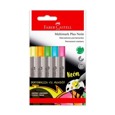 MARCADOR PERMANENTE FABER MULTIMARK PLUS NEON x 5