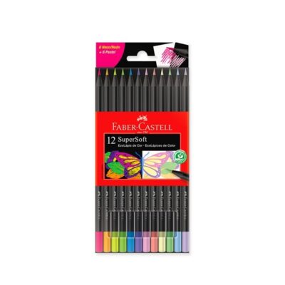 LÁPICES DE COLORES FABER SUPER SOFT X 12 FLUO + PASTEL